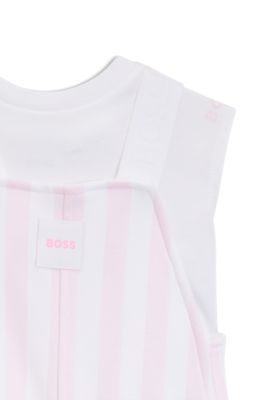 Gift-boxed cotton overalls and T-shirt set for babies, light pink