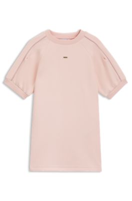 Vestido para ni&ntilde;as con mangas abullonadas y placa con logo, Rosa claro