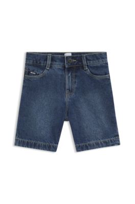 Kids' loose-fit shorts in blue cotton denim, Patterned