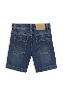 Kids' loose-fit shorts in blue cotton denim, Patterned