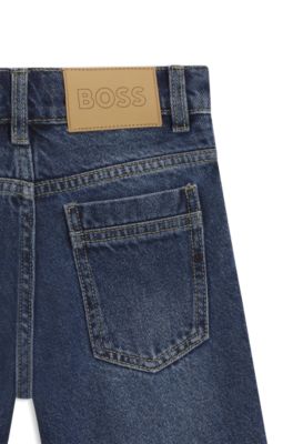 Kids' loose-fit shorts in blue cotton denim, Patterned