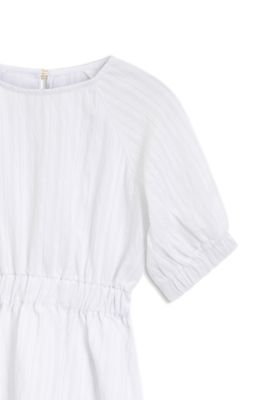 Vestido para ni&ntilde;as en sirsaca a rayas con mangas abullonadas, Blanco