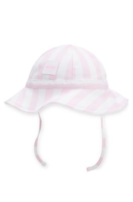 Gorro para beb&eacute; en punto de algod&oacute;n a rayas, Blanco