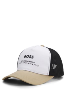 Kids' logo cap in cotton and mesh, Brown