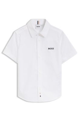 Kids' Oxford cotton shirt with embroidered logo, Patterned