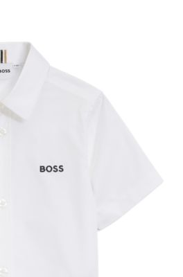 Kids' Oxford cotton shirt with embroidered logo, Patterned