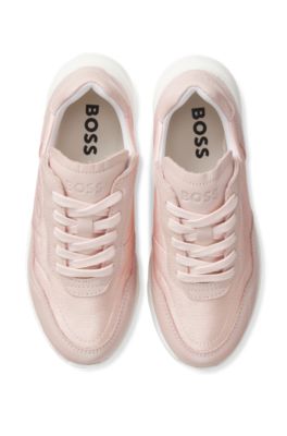 Kids' lace-up sneakers with Double B monogram, light pink