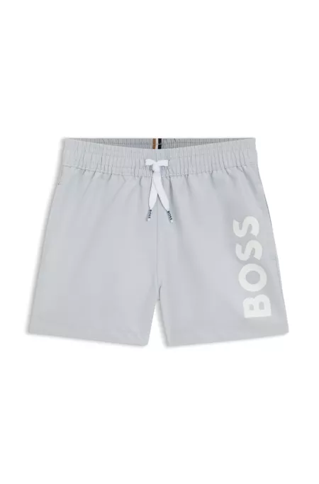 Kids' swim shorts with vertical logo
