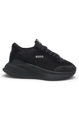Kids' sneakers with knit uppers and suede trim, Black