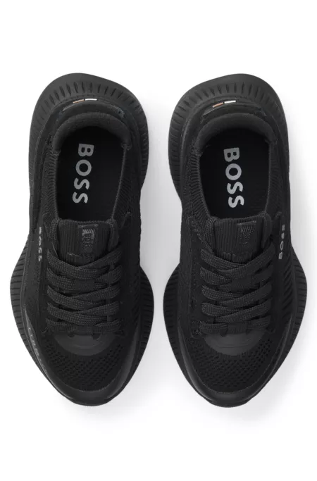 Kids' sneakers with knit uppers and suede trim