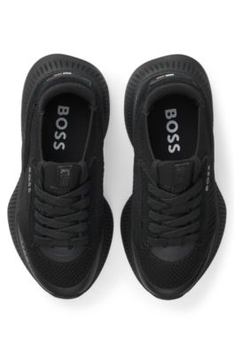 Kids' sneakers with knit uppers and suede trim, Black