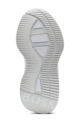 Kids' sneakers with knit uppers and suede trim, White