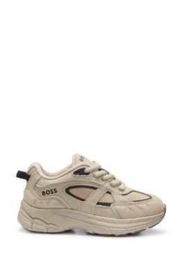 Deportivas para ni&ntilde;os de piel y malla, Gris