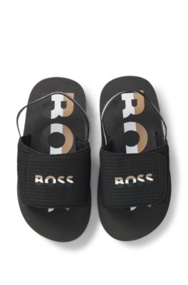 Chanclas para ni&ntilde;os con logo de la marca a rayas, Negro