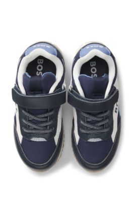 Deportivas para ni&ntilde;os de piel y lona, Azul oscuro