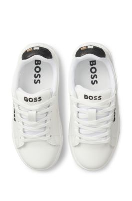 Kids' lace-up sneakers in leather and fabric, White