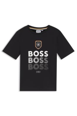 Kids' cotton T-shirt with soccer artwork, Black