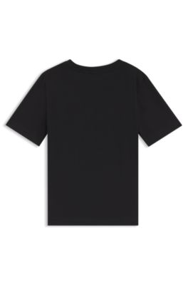 Kids' cotton T-shirt with soccer artwork, Black