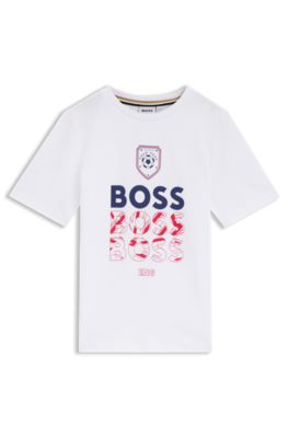 Kids' cotton T-shirt with soccer artwork, White