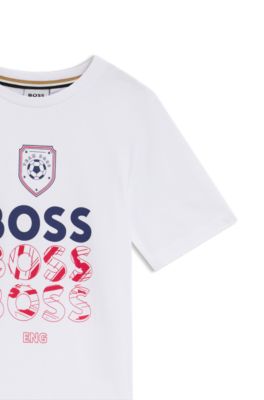 Kids' cotton T-shirt with soccer artwork, White