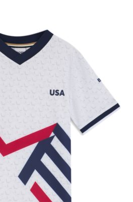 Kids' soccer T-shirt in stretch jersey with team colors, USA