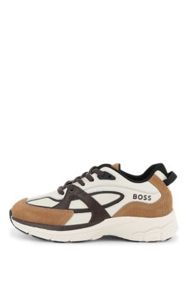 Kids' sneakers in leather and mesh, Dark Brown
