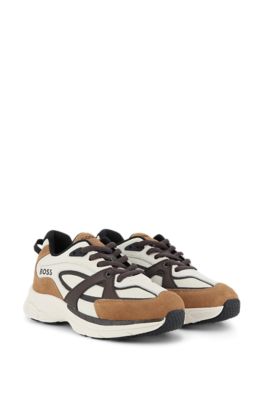 Kids' sneakers in leather and mesh, Dark Brown