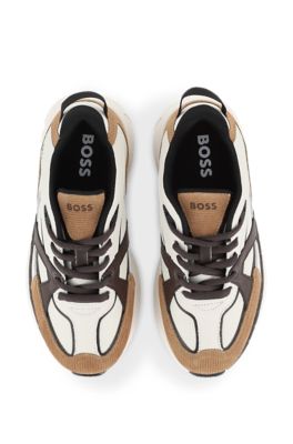 Kids' sneakers in leather and mesh, Dark Brown