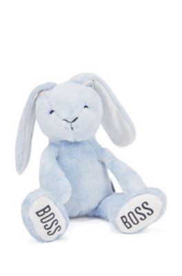Hugo Boss Baby Bunny Toy In Faux Fur With Printed Logos In Light Blue