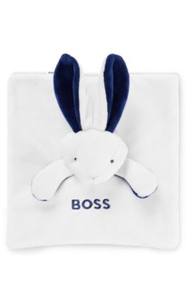 Baby bunny toy in faux fur with embroidered logo, White