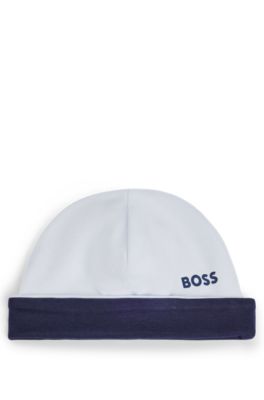 Baby reversible organic-cotton hat with logo, Light Blue