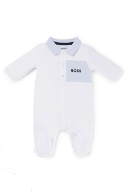 BOSS Gift boxed velvet sleepsuit for babies with polo collar