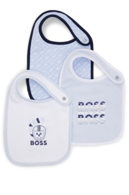 Shop Hugo Boss Gift-boxed Three-pack Of Baby Bibs In Cotton In Light Blue