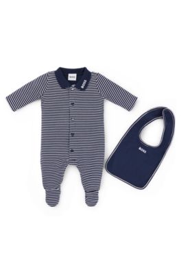 Baby bodysuit and bib set in a cotton blend, Dark Blue