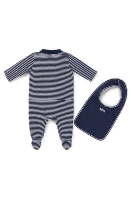 Baby bodysuit and bib set in a cotton blend, Dark Blue