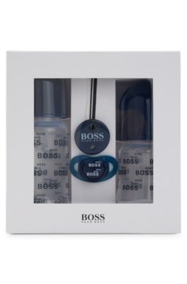 Hugo Boss Gift-boxed Set Of Baby Bottles, Dummy And Clip In Dark Blue