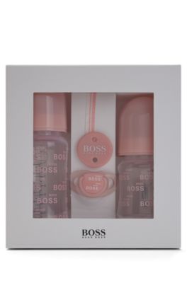 Hugo Boss Gift-boxed Set Of Baby Bottles, Dummy And Clip In Light Pink