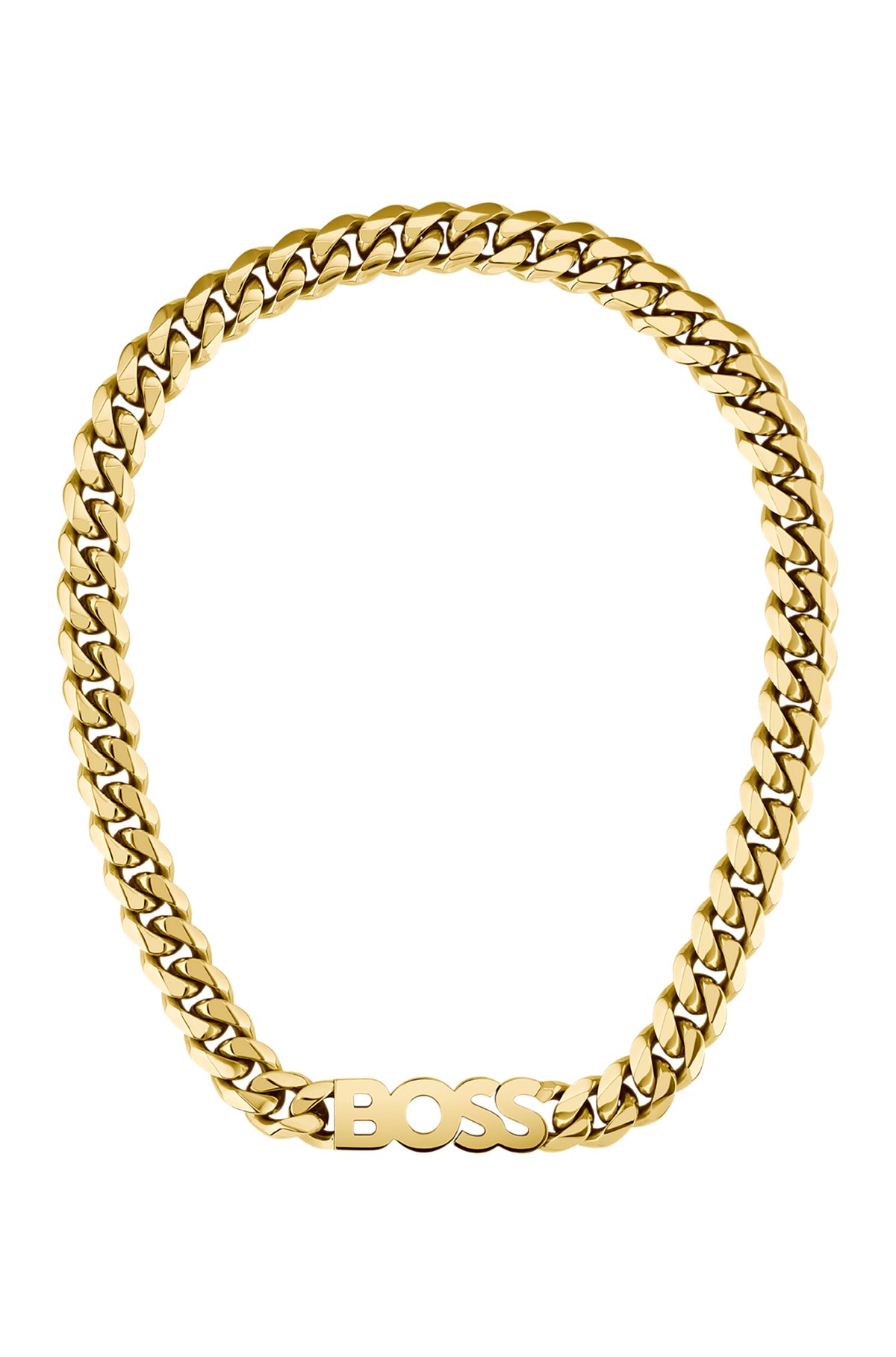 Yellow-gold-effect curb-chain necklace with integrated logo, Assorted-Pre-Pack
