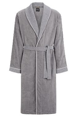 Batín de terciopelo de algodón gris con ribetes con textura
