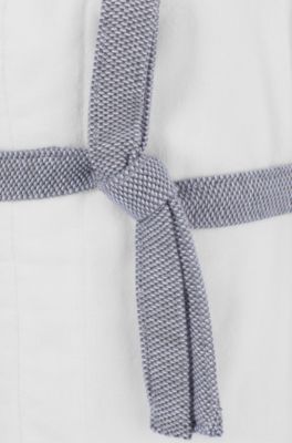Embroidered-logo white dressing gown in cotton velvet, White