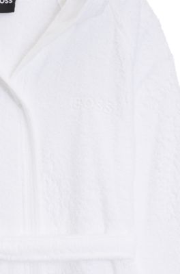 Cotton dressing gown with embroidered logo, White