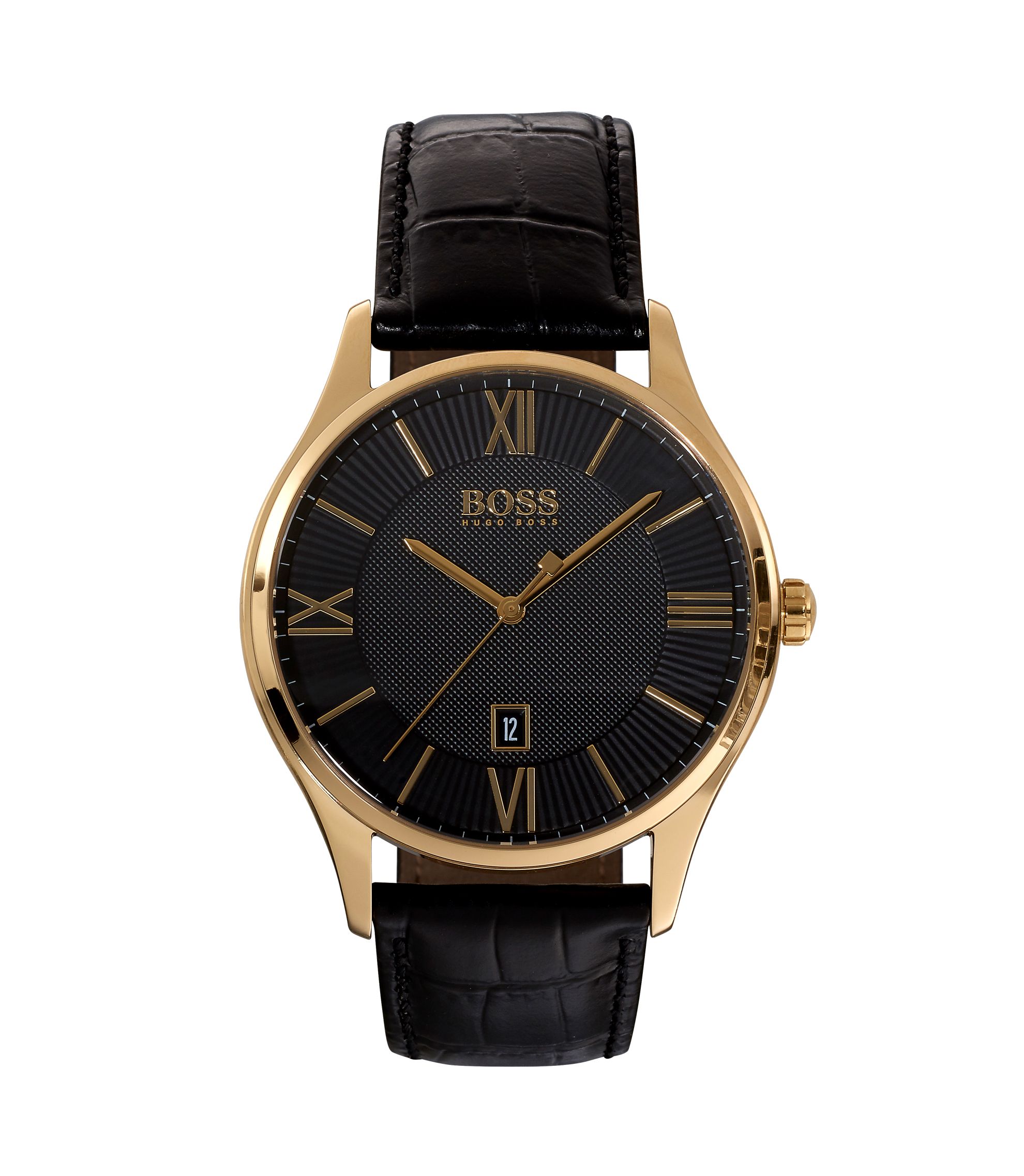 Vintage Original Hugo Max Gold Black Leather Watch Vintage Hugo Max 38mm Quartz Japan Wrist Watch Purple  main image 4