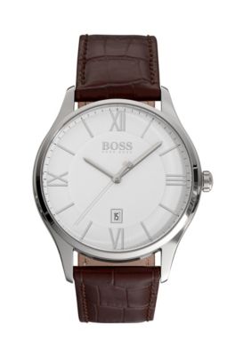 White Dial Watch With Brown Leather Strap | Governor, Assorted-Pre-Pack