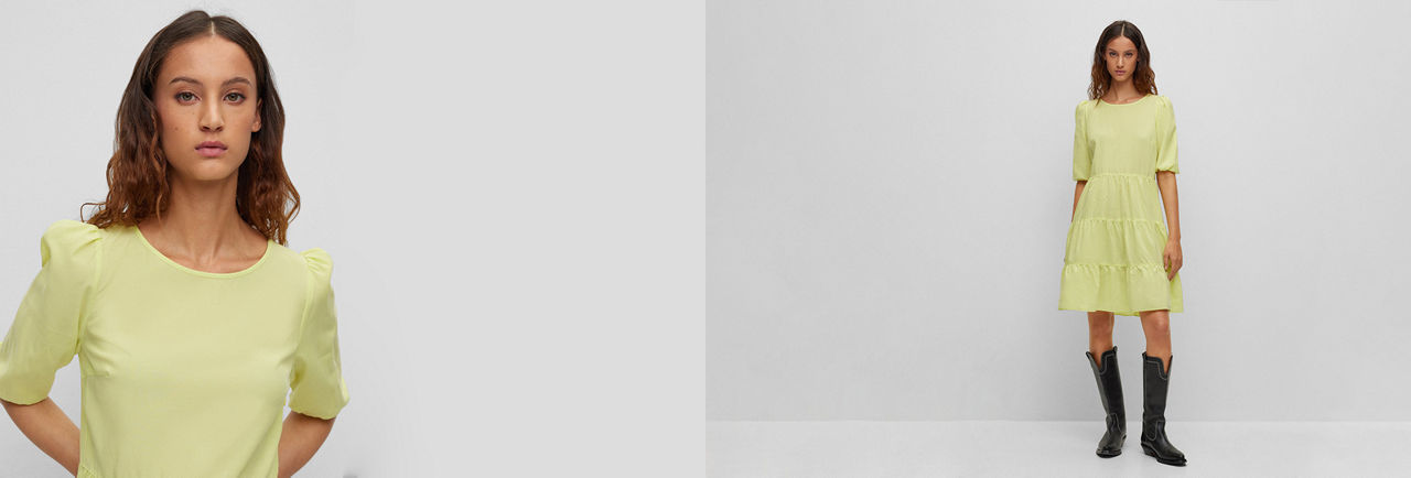 Yellow dress with black boots for Women by HUGO