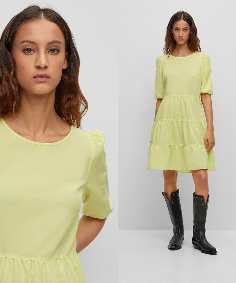 Yellow dress with black boots for Women by HUGO