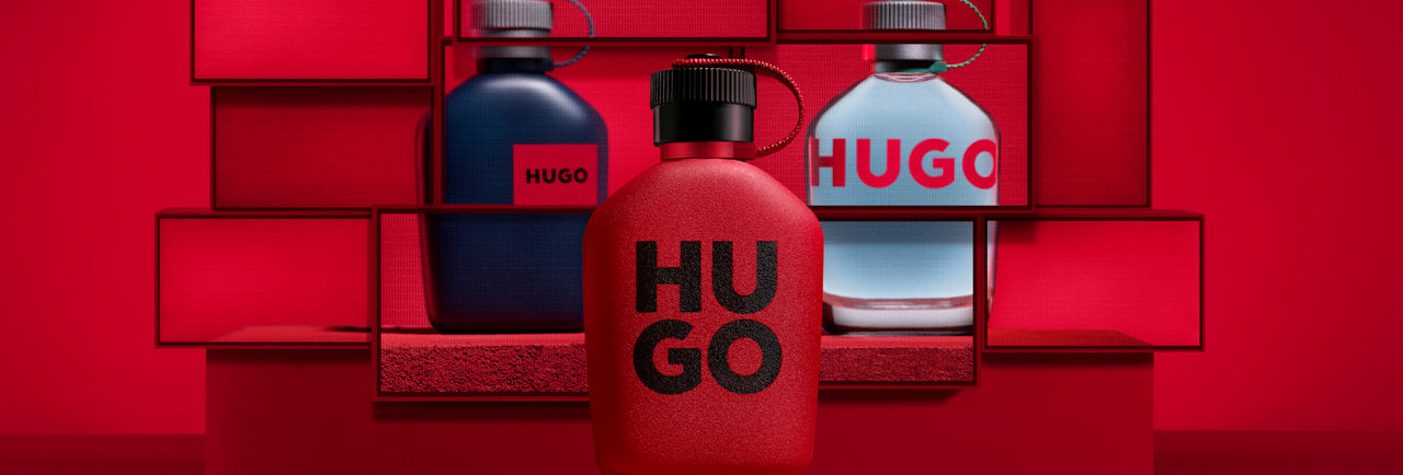 Ein GIF mit den Inhaltsstoffen der HUGO Parfüms 