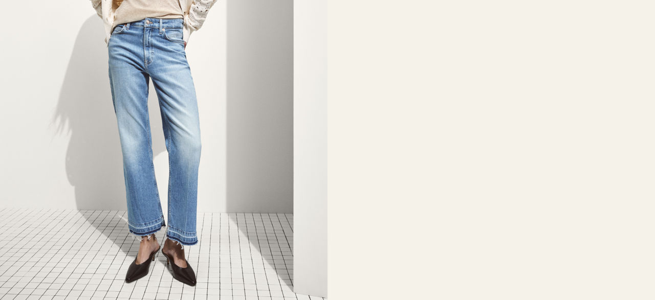 Model wearing a pair of straight fit jeans 