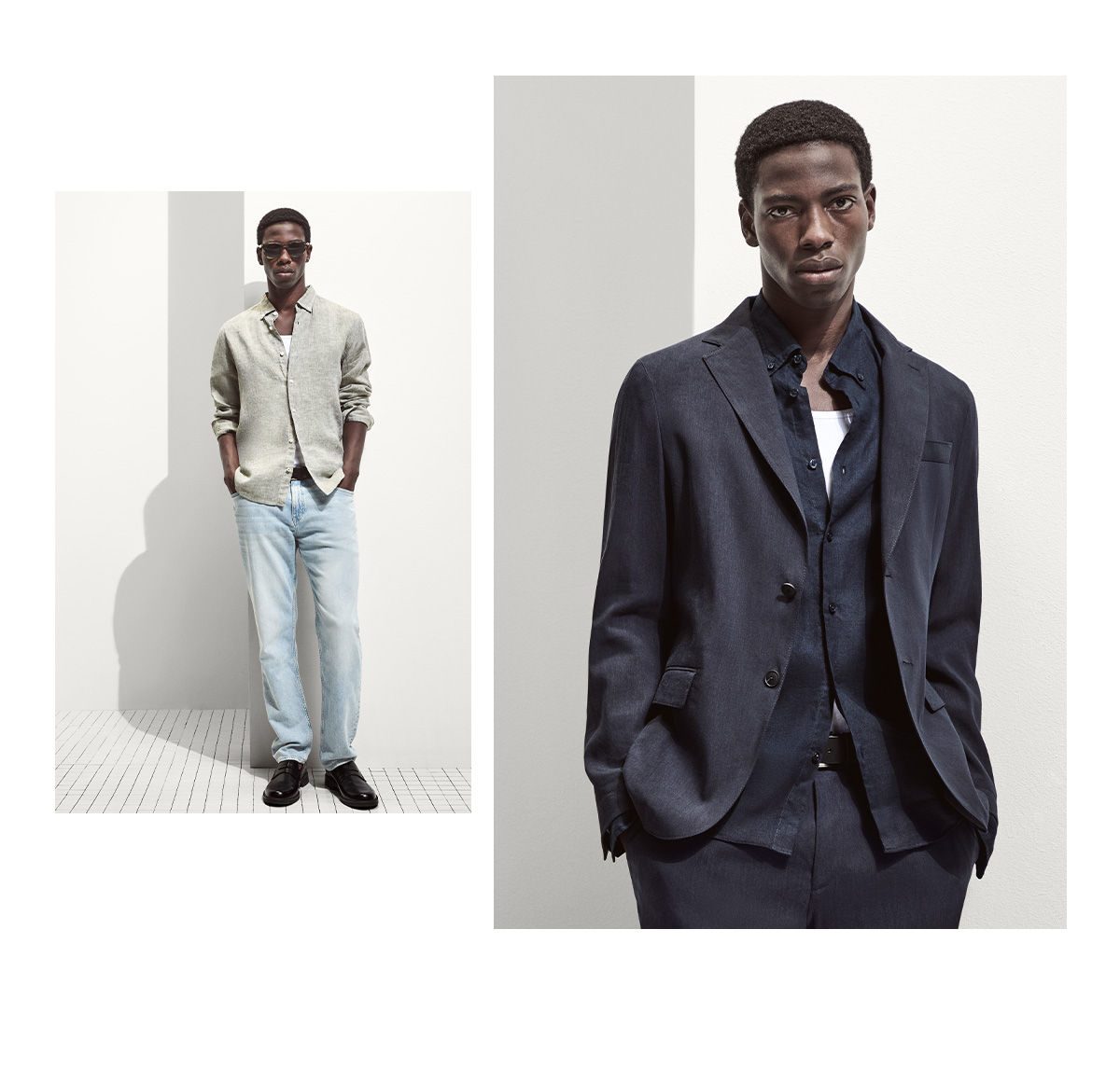 two outfits out off the new formal collection by boss