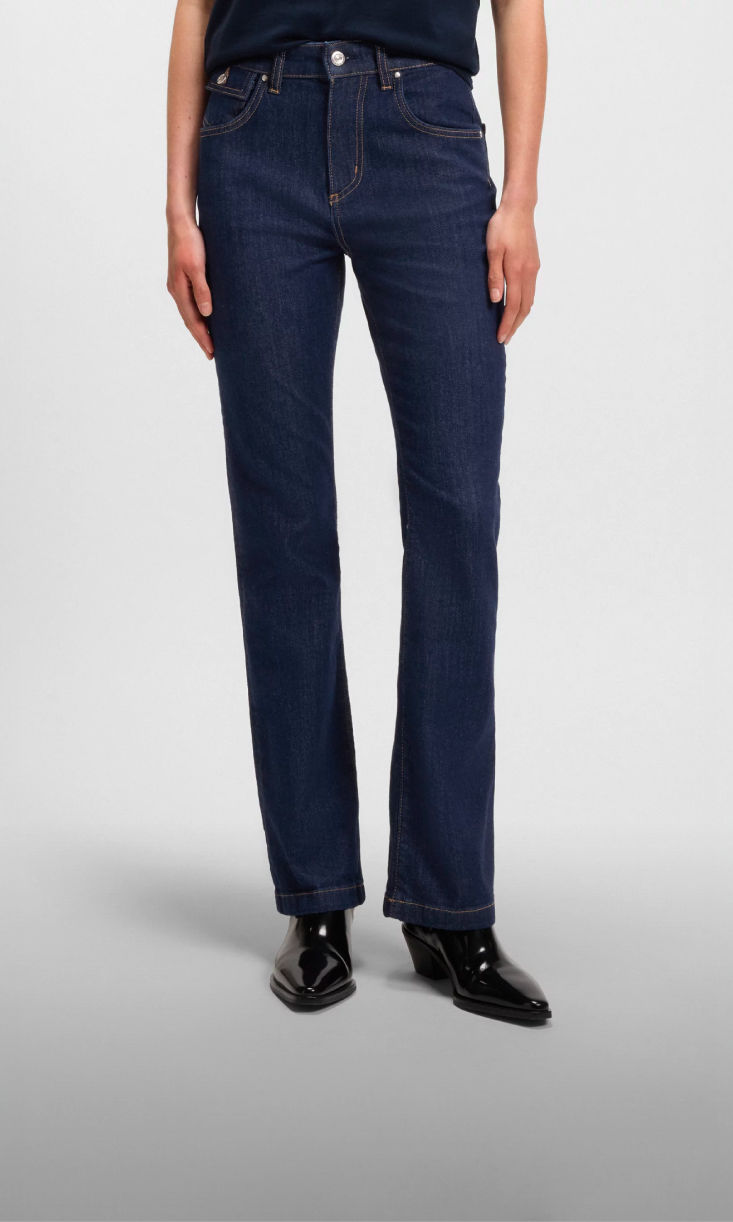 model wearing flare fit denim 