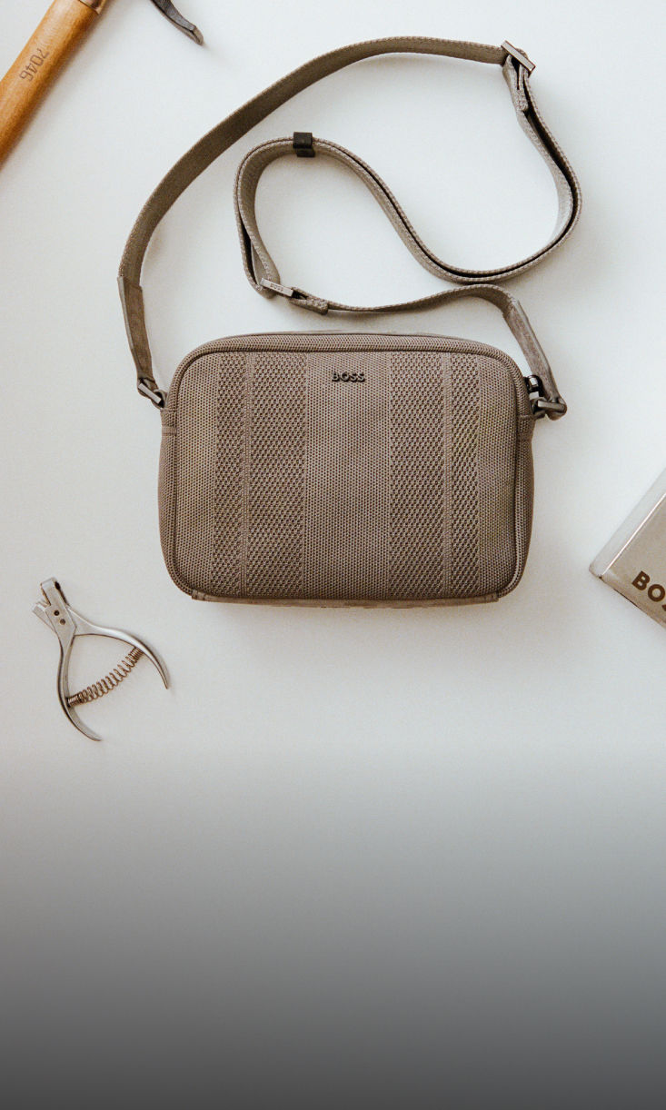 Beige bag from BOSS x Aston Martin capsule